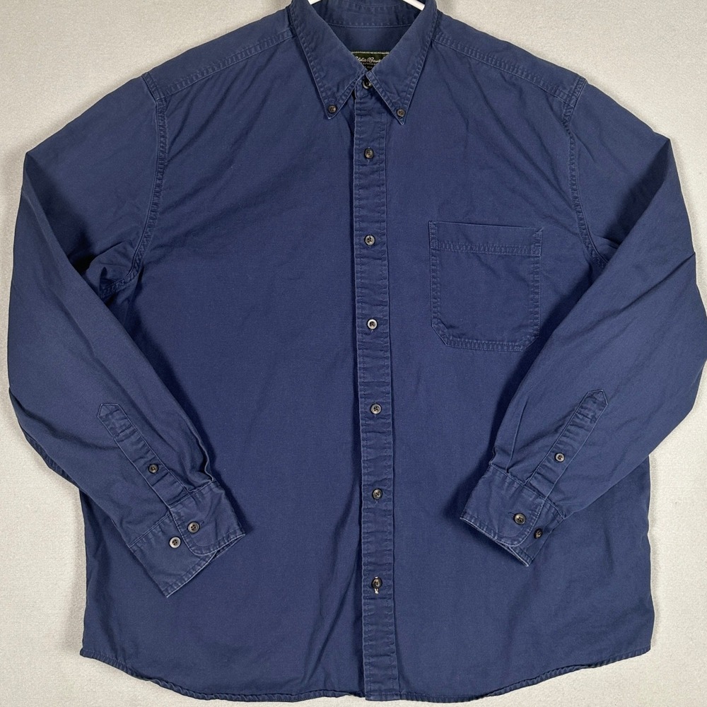 Eddie Bauer Shirt Men XL Navy Blue Button-Down Long Sleeve Casual Outdoor Pocket